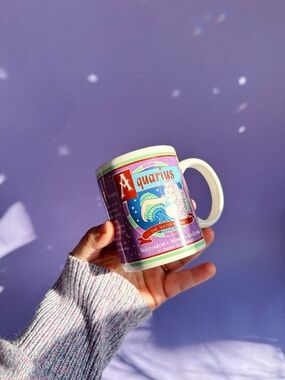 Vintage Aquarius Zodiac Ceramic Coffee Tea Mug - Purple Accent